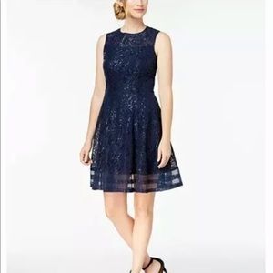 Calvin Klein sequined lace Fit & Flare dress